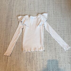 Zara Cream Long Sleeve Kids Tee with Ruffle Details